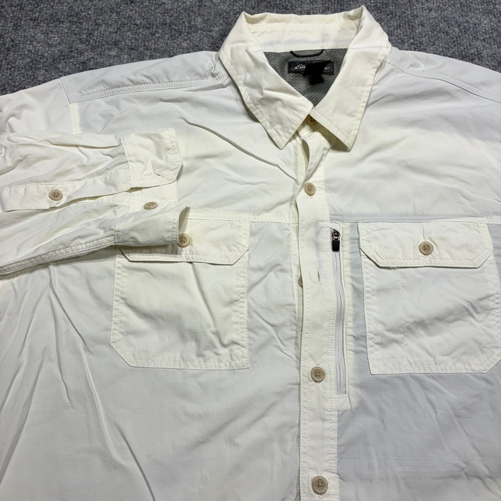 Eddie Bauer Shirt Men XL White Long Sleeve Button Up Lightweight Utility Pockets